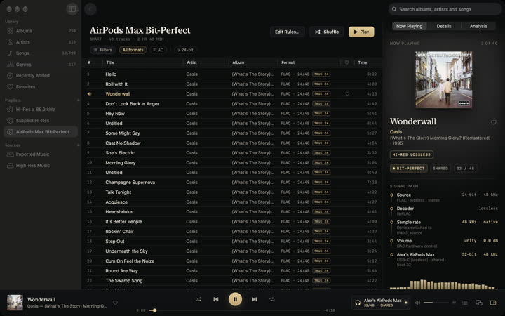 A smart playlist, bit-perfect on AirPods Max