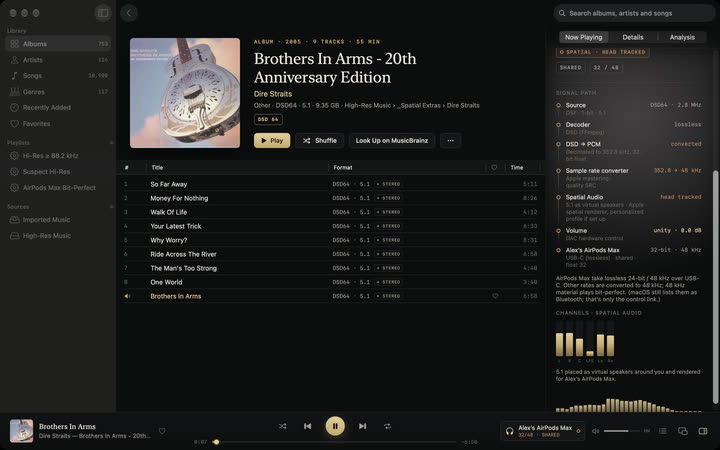 Extracted SACD 5.1 tracks as Spatial Audio on AirPods Max