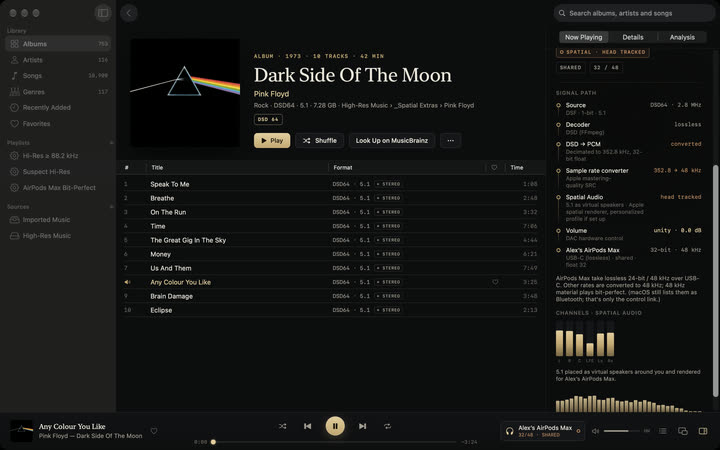 Extracted SACD tracks with stereo and 5.1 versions